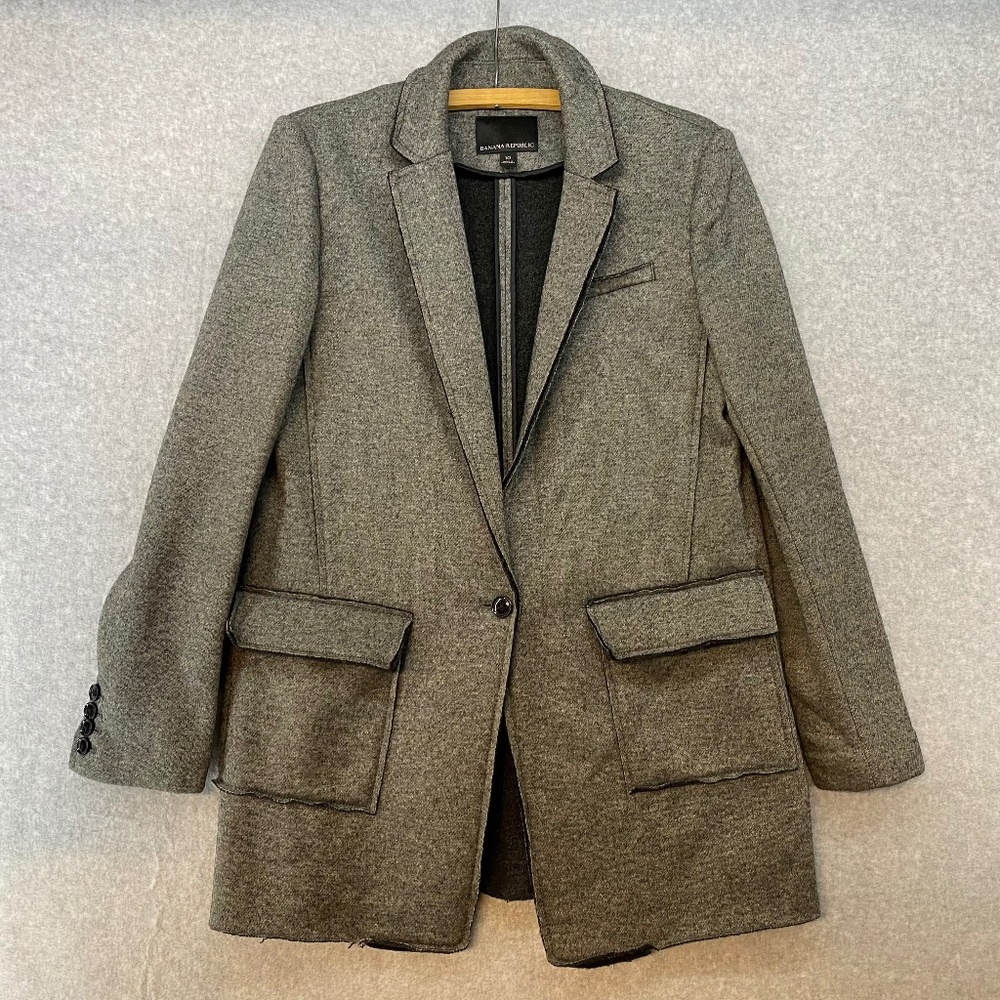 Banana Republic Size 10 Raw Seam Wool Blend Grey Blazer Style Jacket